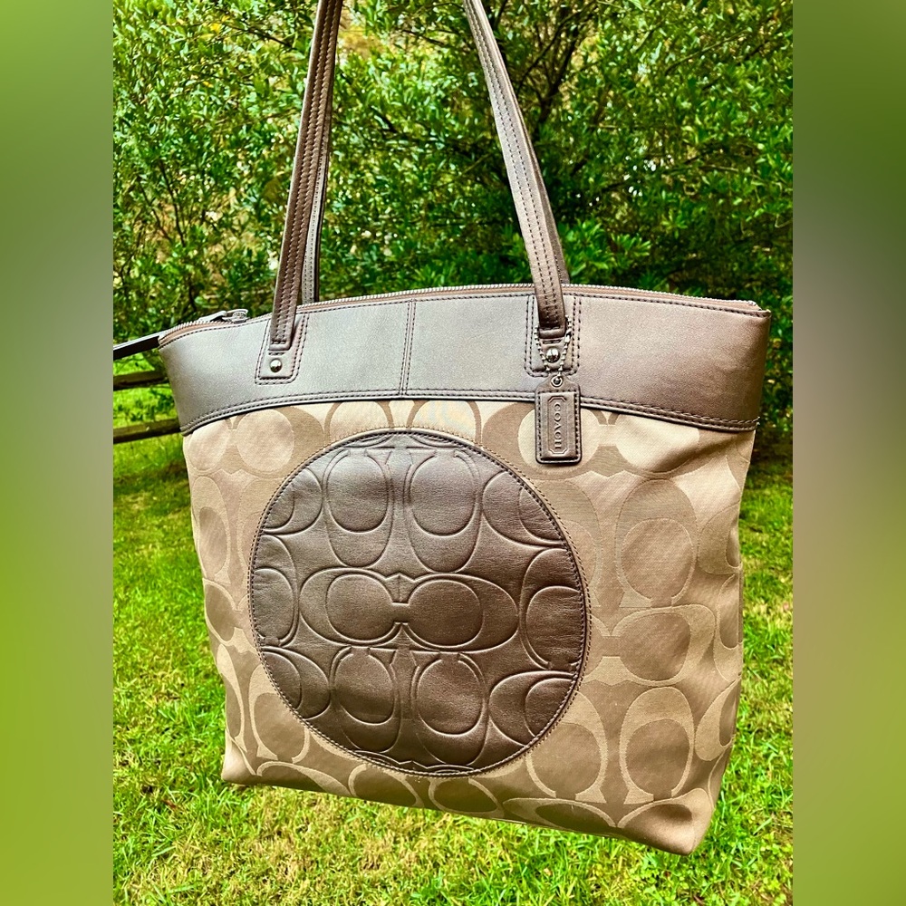 COACH Brown Metallic Laura Signature #18335 Leather Tote Bag